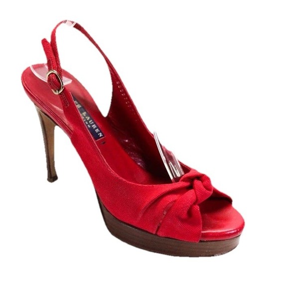 Ralph Lauren Collection Womens‎ Knot Slingback Heels Red Made In Italy Sz 9.5
